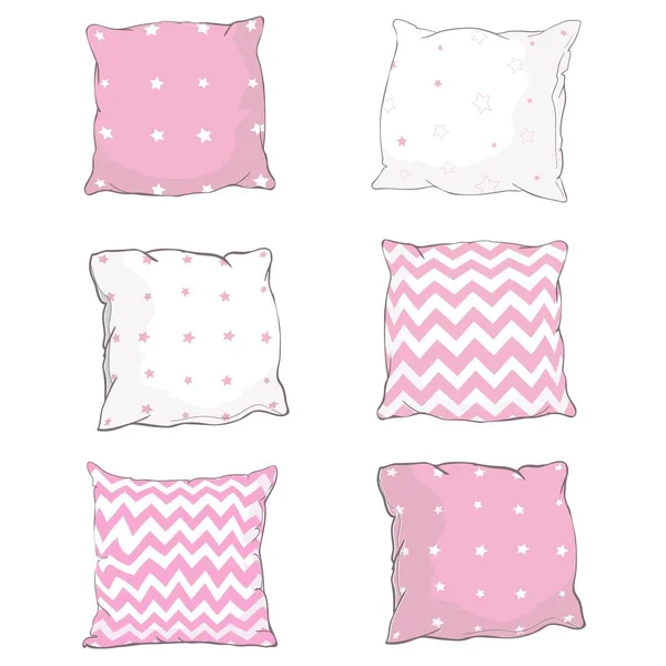 Vector cartoon decorative pillows. Hand drawn set of decorative pillows. Doodle illustration — Stock Vector