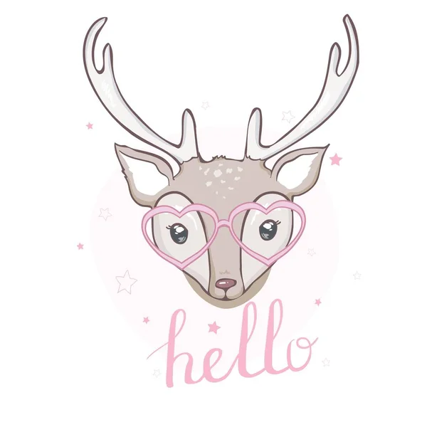 Cerf mignon avec petite illustration vectorielle oiseau pour les enfants, illustration de mode, livres pour enfants, t-shirts, impressions, cartes de vœux . — Image vectorielle