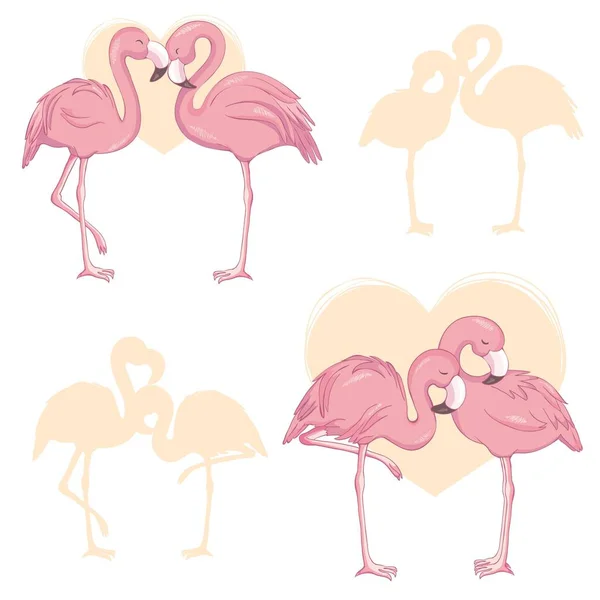 Ensemble plat de dessin animé vectoriel flamant rose. Collection d'icônes exotiques d'oiseaux tropicaux isolées sur fond blanc. — Image vectorielle