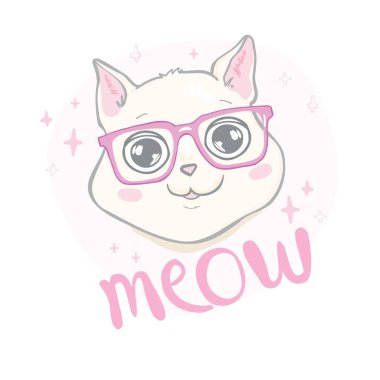 Şirin kedi vektör tasarımı. Okul kitapları ve daha fazlası için çocuk illüstrasyonu. Miyav sloganı. Hayvan izi..