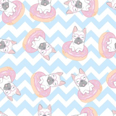 Köpek seamless modeli Fransız buldozer pençe vektör tekrar arka plan kiremit karikatür izole siyah duvar kağıdı