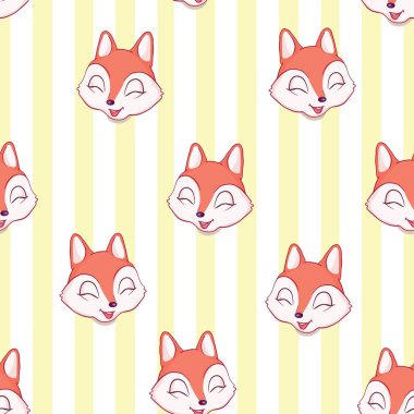 Şirin tilkisiz desen, çiçek ve noktalarla çizilmiş orman arka planı, vektör çizimi.