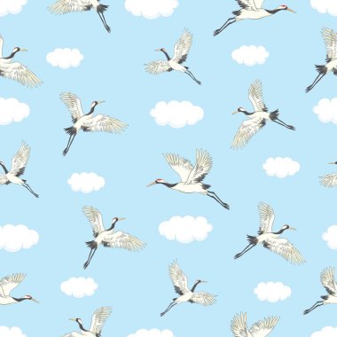 Doğuya özgü motifleri olan kusursuz bir model. Turnalar uçuyor. Çiçek açar..