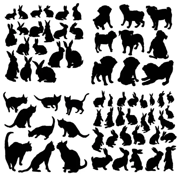 Ensemble d'icônes animales dans le cercle, chat, chien, lapin — Image vectorielle