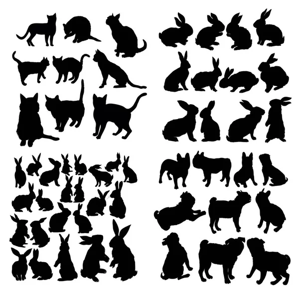Conjunto de iconos de animales en el círculo, gato, perro, conejo — Vector de stock
