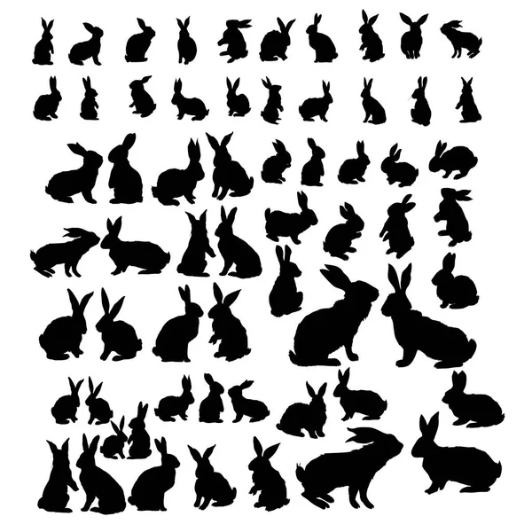 Conejo y liebre colección de Pascua - silueta vectorial — Vector de stock