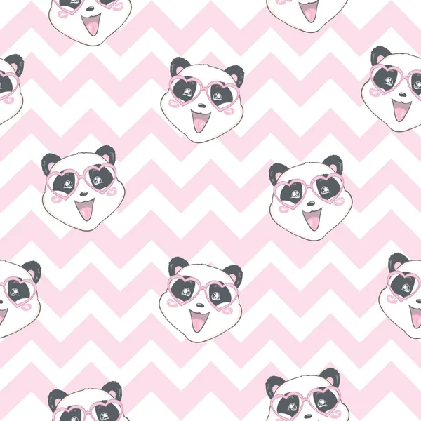 Vector Pattern: Seamless panda bear pattern on light pink background, panda with different gestures — Stock Vector