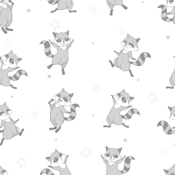 Vector pattern with baby raccoon and hearts . Lovely cute coon pattern. Kids illustration. — Stock Vector