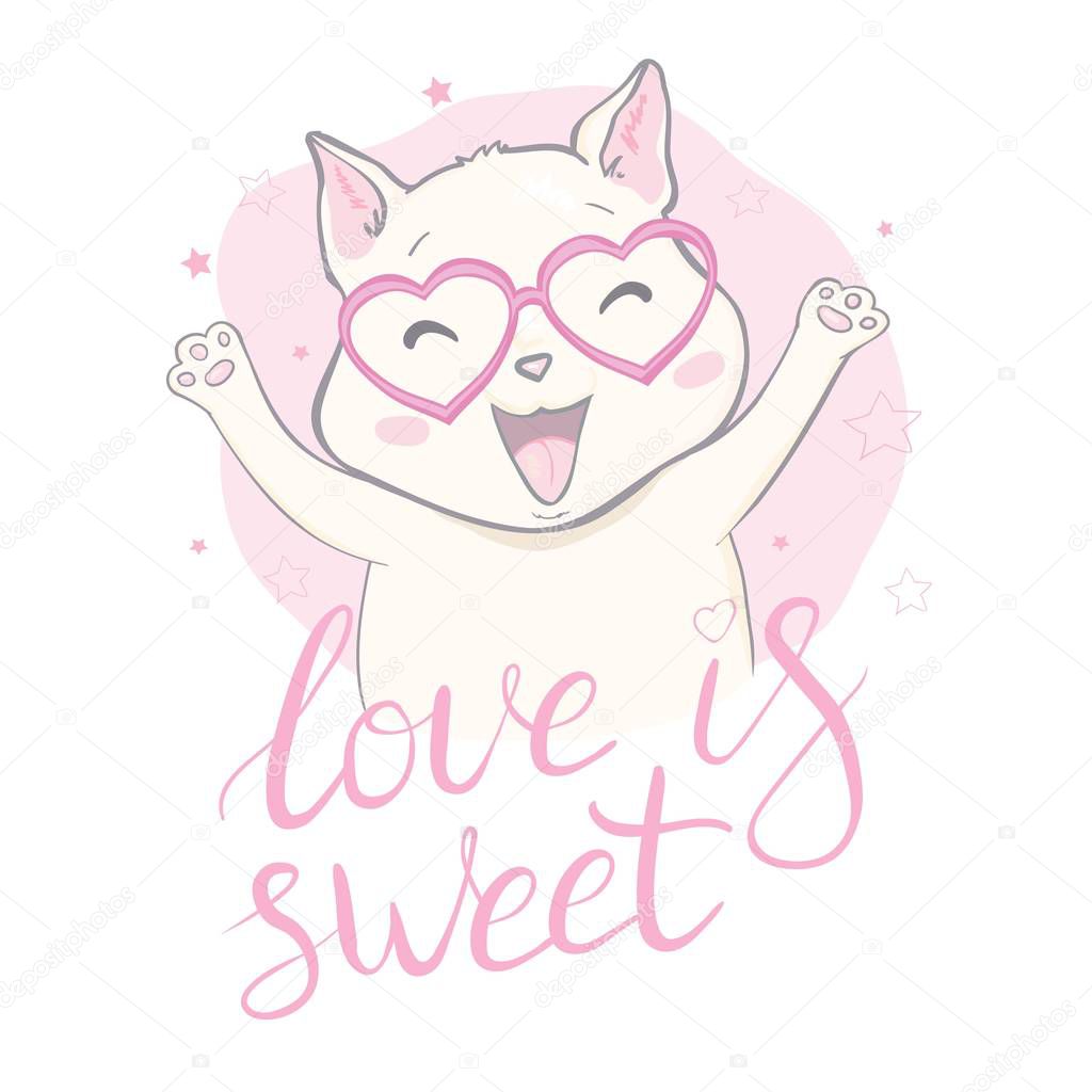 Cute cat design. Children illustration for School books and for children's clothing.