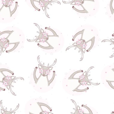 Kahverengi arka planda yetişkin ve bebek geyikleri olan kusursuz bir desen. Tatlı ve komik orman hayvanlarıyla arka plan. Tekstil baskısı, duvar kağıdı, ambalaj kağıdı için vektör illüstrasyonu.