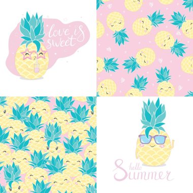 Kapak tasarımı dizüstü bilgisayarlar veya ananas ve gözlük ile scrapbooks için. Vektör çizim.