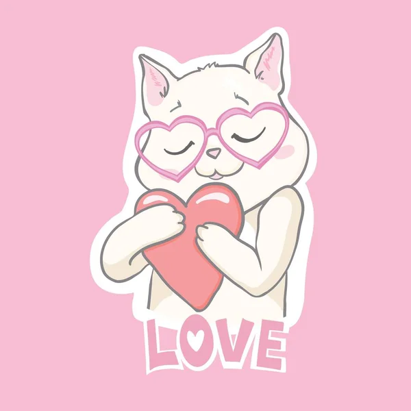 Chat mignon avec coeur et bulle de parole avec devis, carte de Saint-Valentin, enregistrer la carte de date — Image vectorielle