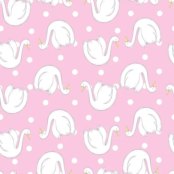 Patrón sin costuras con cisnes blancos. Cisnes blancos sobre fondo rosa. Ilustración vectorial . — Vector de stock