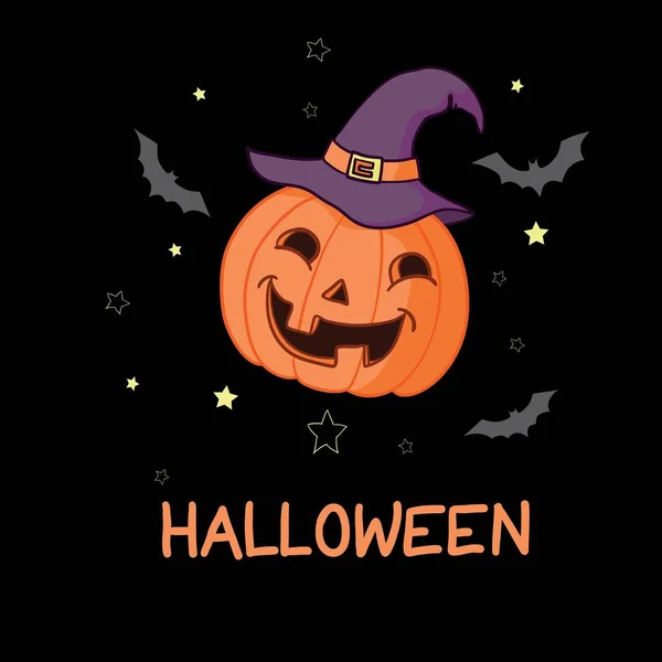 Cartoni animati zucca di Halloween indossando cappello strega isolato — Vettoriale Stock