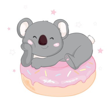 Beyaz arka planda izole edilmiş şirin Koala. Vektör çizimi. Çocuk kartı ve tişört tasarımı.