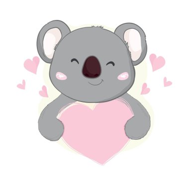 Beyaz arka planda izole edilmiş şirin Koala. Vektör çizimi. Çocuk kartı ve tişört tasarımı.