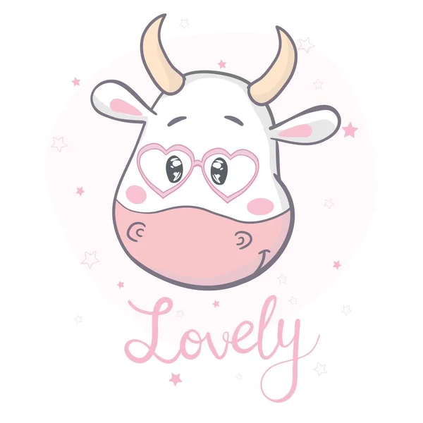 Χαριτωμένο Και Λίγο Κεφάλι Αγελάδας Χαρακτήρα — Διανυσματικό Αρχείο