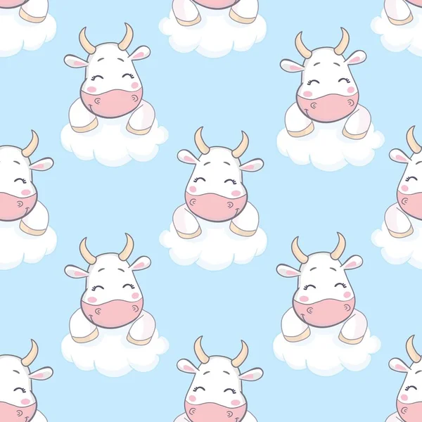 Doodle Dibujos Animados Vacas Patrón Sin Costuras Fondo Vectorial — Archivo Imágenes Vectoriales