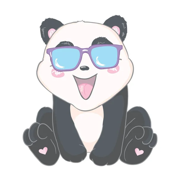 Panda Bicchieri Orso Bianco Nero Vettore Illustrazione Cartone Animato Panda — Vettoriale Stock
