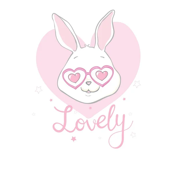 Valentines Day Bunny Rabbit Pink Heart Isolated White Background — 스톡 벡터