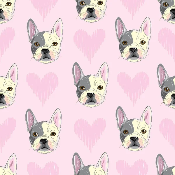 Modèle Sans Couture Avec Bouledogue Français Mignon Illustration Vectorielle — Image vectorielle