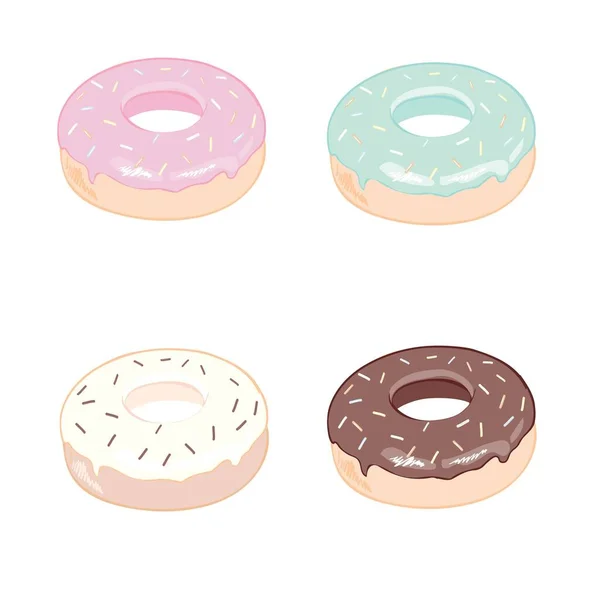 多努特矢量设置在白色背景上 配上薄荷糖 粉红和蓝色釉料的甜甜圈 多彩的图标集 釉面收藏中的甜甜圈 — 图库矢量图片