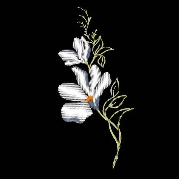 Ricamo Floreale Con Magnolia Sfondo Nero Ornamento Moda Vettoriale — Vettoriale Stock