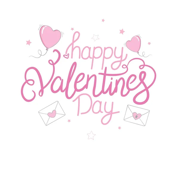 Buon San Valentino Lettering Con Cuori Frase Romantica Disegnata Mano — Vettoriale Stock