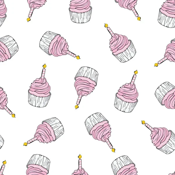 无缝隙的快乐生日蛋糕和矢量背景图案 — 图库矢量图片