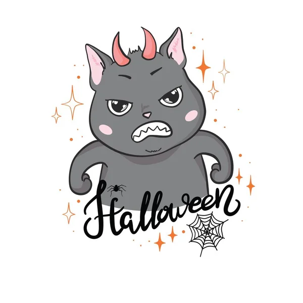 Gato Negro Feliz Halloween Vector Ilustración — Vector de stock