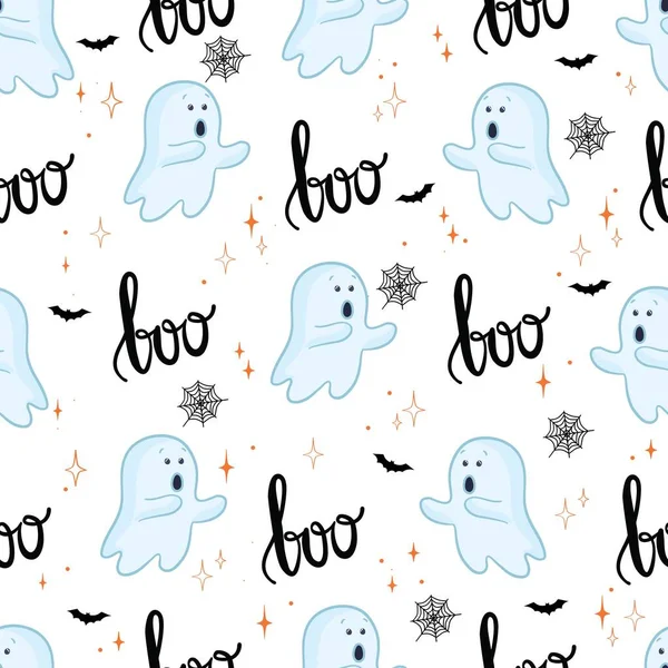 Halloween Hintergrund Nahtloses Muster Niedlicher Cartoon Geister — Stockvektor