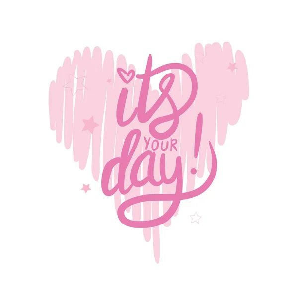 Happy Valentine Day Lettering Hearts Hand Drawn Romantic Phrase Romantic — Stock Vector