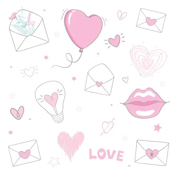 Día San Valentín Tema Doodle Conjunto Dibujo Vectorial — Vector de stock