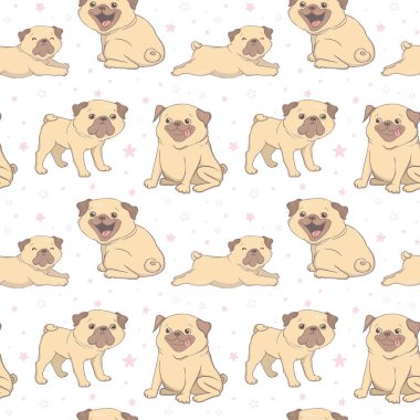 Vektör çizimi. Pugs ile kusursuz vektör deseni.