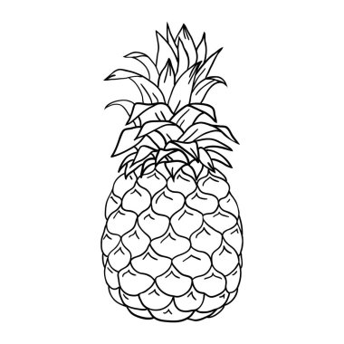 Beyaz bir arkaplanda izole edilmiş ananas karikatür el çizimi. Simge, imzala. Sanat logosu tasarımı