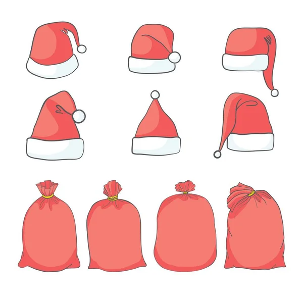 Christmas Santa Bag Hat Vector Set Design — стоковый вектор