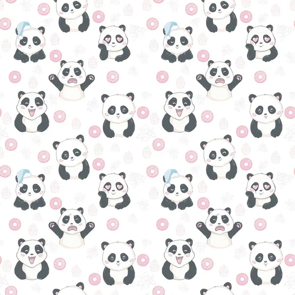 Modelo Vectorial Patrón Oso Panda Sin Costuras Sobre Fondo Blanco — Vector de stock