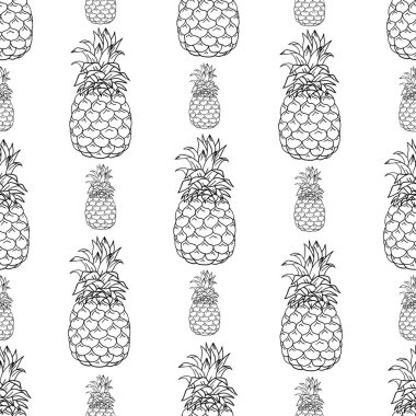 Ananaslı kusursuz desen. Grafik şekillendirilmiş çizim. Vektör illüstrasyonu