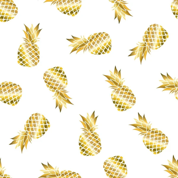 Gold Pineapple Colored Background Seamless Pattern Vector Fruit Illustration — Stock Vector