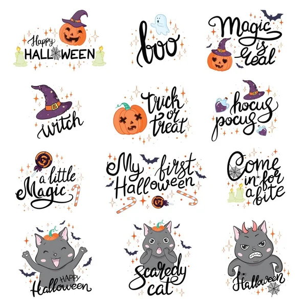 Happy Halloween Handgezeichnete Illustrationen Und Elemente Gestaltungselemente Für Halloween Logos — Stockvektor