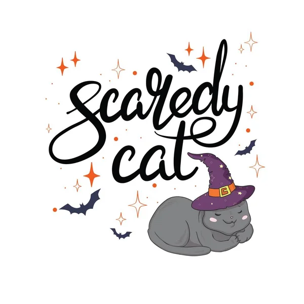 Feliz Tarjeta Regalo Halloween Con Gato Negro Ilustración Vectorial — Vector de stock