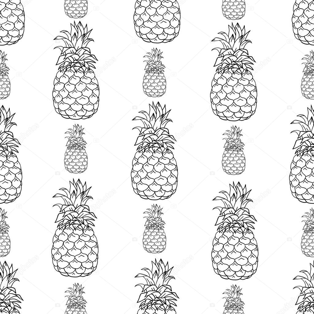 Seamless pattern with pineapples. Graphic stylized drawing. Vector illustration