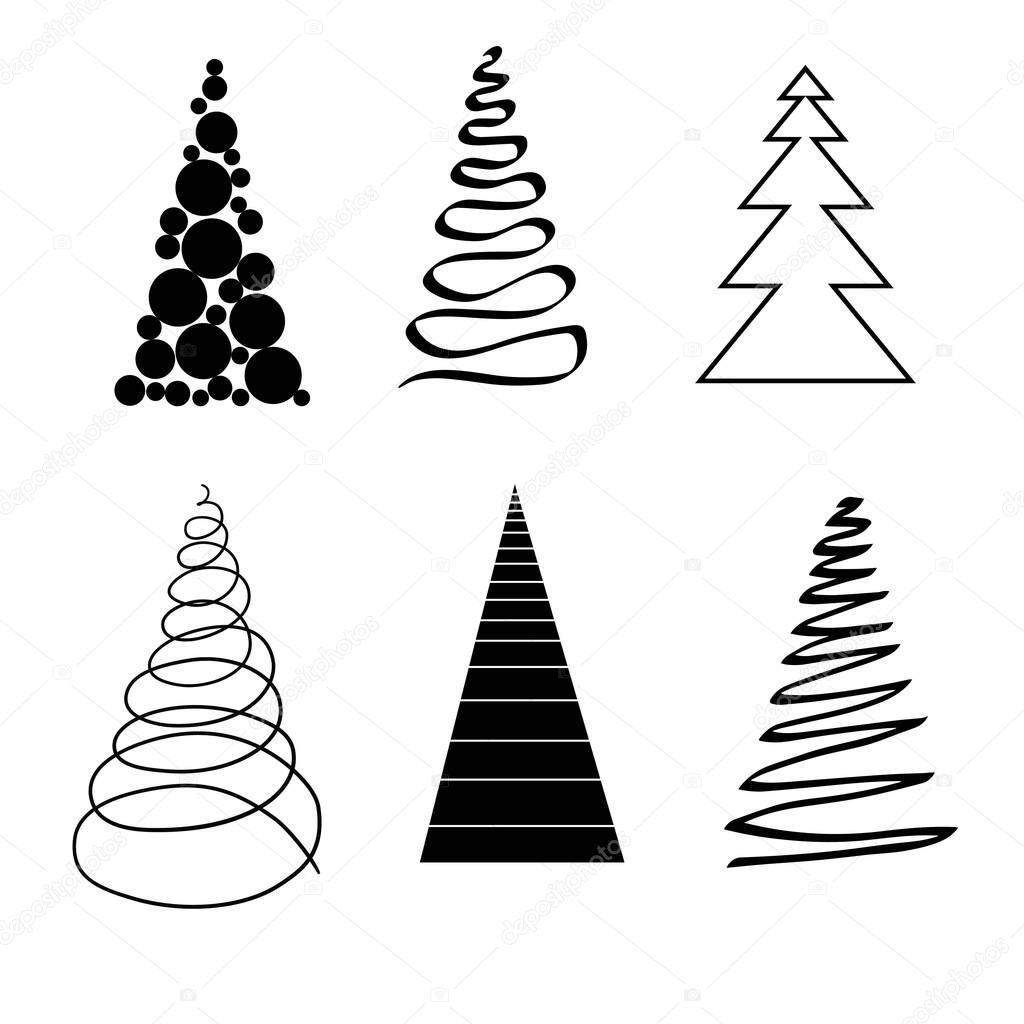 Christmas Trees Set, stylized, Isolated on White Background, Winter Holiday Symbols. Vector