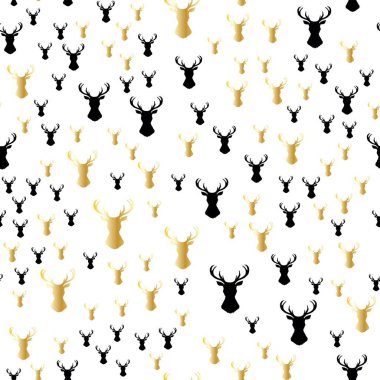 Noel ağacı, geyik ve haç desenli mutlu noeller. Vektör illüstrasyonu.