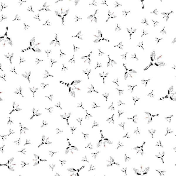 Seamless Pattern Japanese White Cranes — Stock Vector