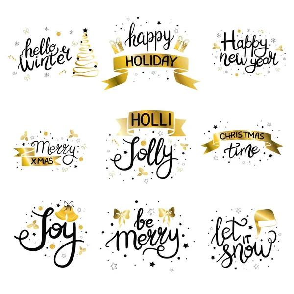 Joyeux Noël Bonne Année Jeu Typographie Logo Vectoriel Emblèmes Conception — Image vectorielle