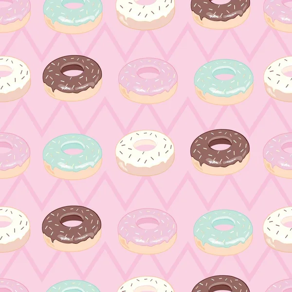 Handgezeichnete Donut Nahtlose Muster Gebäckillustration Vector Backstube Hintergrunddesign — Stockvektor