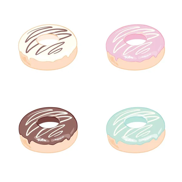 Donut Set Med Strössel Isolerad Vit Bakgrund Munk Munkar App — Stock vektor