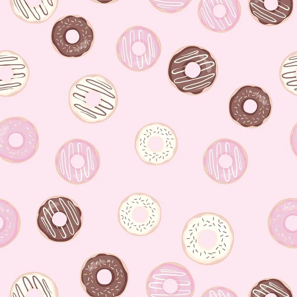 手绘甜甜圈无缝图案 糕点插图 矢量面包店背景设计 — 图库矢量图片