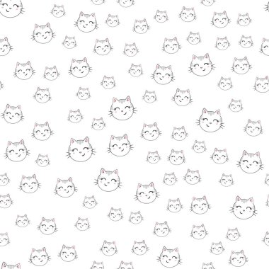 Kedilerde kusursuz vektör deseni. Gülümseyen sevimli kediler.
